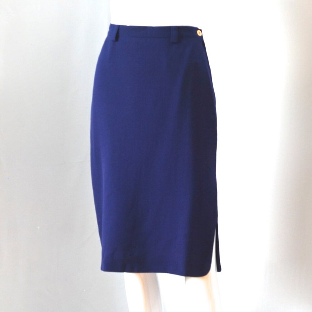 Sonia Rykiel Lined Dark Blue Wool Skirt With Side Slit - France